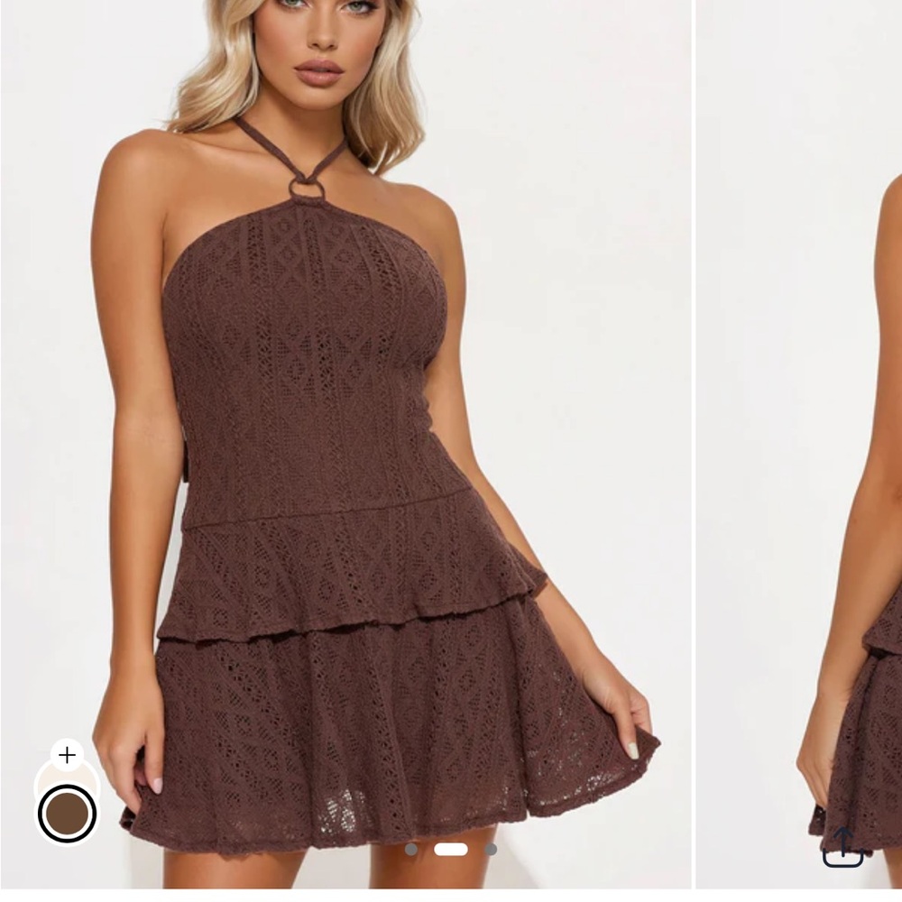 Trinity Brown Halter Lace Mini Dress